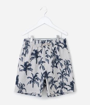Bermuda Infantil de Banho com Estampa Tripical - Tam 5 a 14 Anos