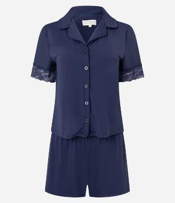 Pijama Short Doll Americano em Microfibra com Rendinha