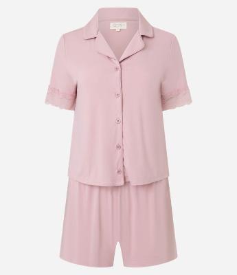 Pijama Short Doll Americano em Microfibra com Rendinha