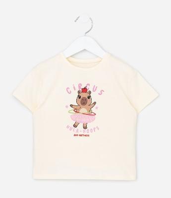 Camiseta Infantil Relaxed com Estampa de Capivara - Tam 1 a 6 Anos