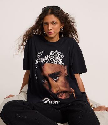 Camiseta Ampla em Algodão com Estampa 2Pac