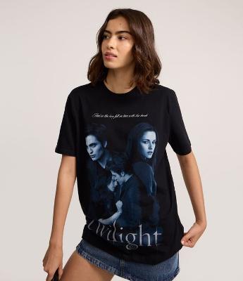 Camiseta T-shirt em Algodão com Estampa Twlight Bela e Edward