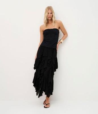 Saia Longa em Chiffon com Babados e Fenda