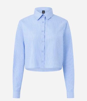 Camisa Cropped Manga Longa com Estampa Listrada