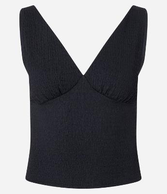 Blusa Texturizada com Decote V e Recorte no Busto