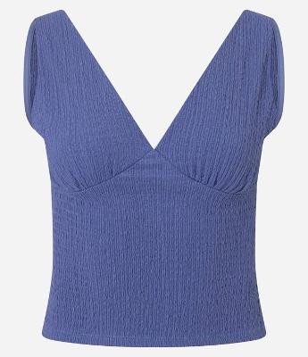 Blusa Texturizada com Decote V e Recorte no Busto