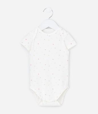 Body Infantil Manga Curta com Estampa de Corações Coloridos - Tam RN A 18 Meses