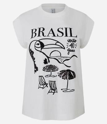 Blusa Muscle Tee com Estampa Brasil e Paetês