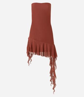 Vestido Curto em Tule com Babado Assimétrico na Barra