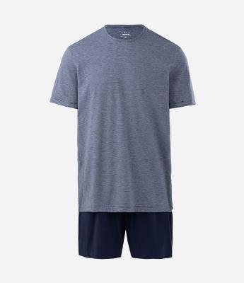 Pijama Curto com Gola Redonda e Estampa de Listras