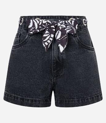 Short Mom em Jeans com Cinto Lenço Estampado