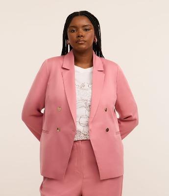 Blazer Alfaiataria Transpassado Rosa com 4 Botões Curve & Plus Size