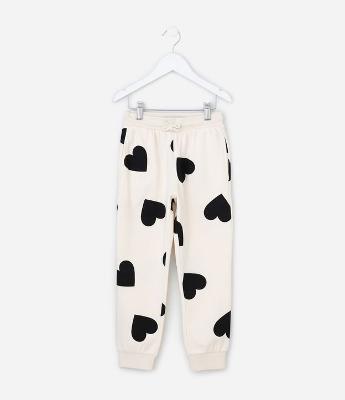 Calça Jogger Infantil Estampa de Corações- Tam 5 a 16 anos
