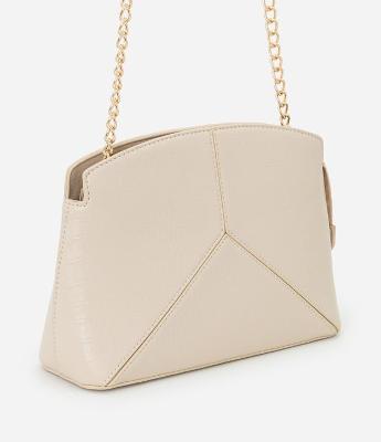 Bolsa Transversal Pequena com Alça de Corrente e Metais Light Gold
