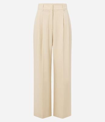 Calça Wide Leg Alfaiatada em Crepe com Pregas e Frisos