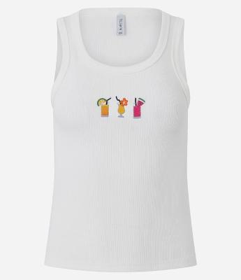 Blusa Regata em Ribana com Bordado de Drinks