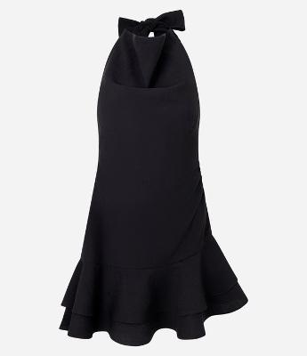 Vestido Evasê Curto com Babados Assimétricos e Alfaiatado