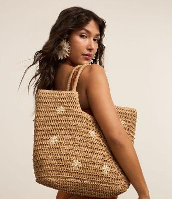 Bolsa de Praia em Palha com Bordado de Margaridas