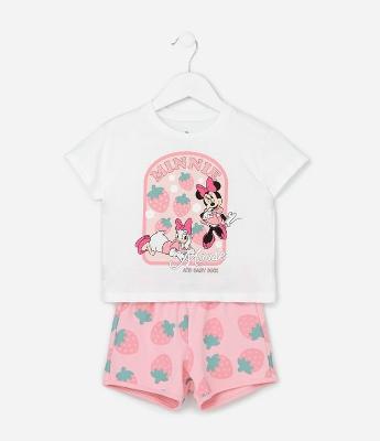 Conjunto Infantil com Estampa de Moranguinhos Minnie - Tam 1 a 6 Anos