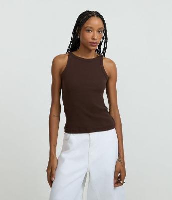 Blusa Regata Canelada em Ribana de Algodão