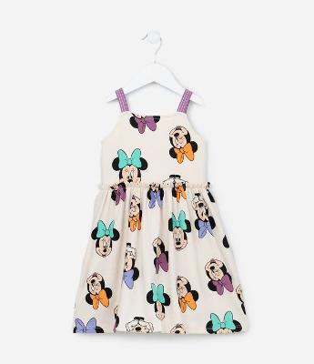 Vestido Infantil Texturizado com Estampa Minnie - Tam 1 a 6 Anos