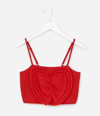 Blusa Infantil Cropped em Tule com Coração Aplicado - Tam 5 a 14 Anos