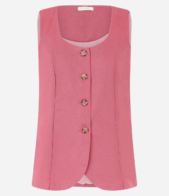 Colete em Viscolinho com Decote Quadrado e Barra Arredondada