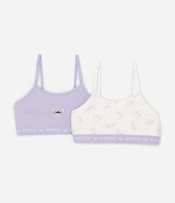 Kit 02 Sutiãs Infantis em Algodão com Estampa Stitch - Tam 9 A 14 Anos