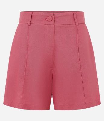 Short Cintura Alta em Viscolinho com Frisos