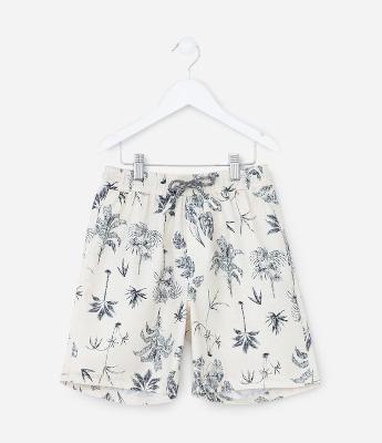 Bermuda Infantil com Estampa Folhagem - Tam 5 A 14 Anos