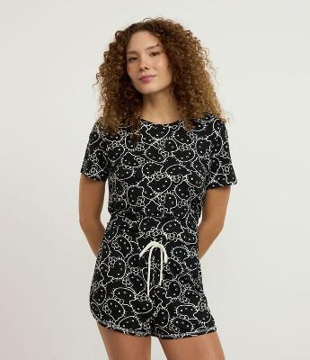 Blusa de Pijama em Algodão com Estampa Hello Kitty  e Toque Suave