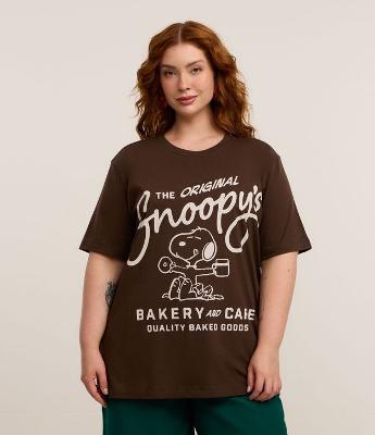 Camiseta Alongada em Algodão com Estampa Snoopy Curve & Plus Size