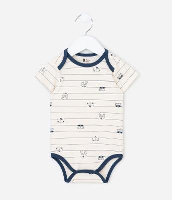 Body Infantil com Estampa de Listras e Bichinhos - Tam 0 a 18 Meses