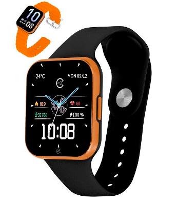 Relógio Smartwatch Silicone e Metal Preto + Pulseira Laranja Champion