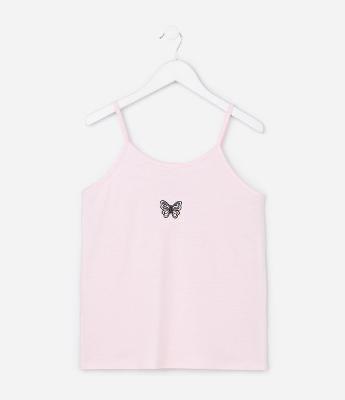 Pijama Curto Infantil em Ribana com Estampa Borboleta - Tam 5 a 14 Anos