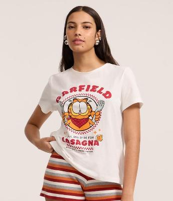 Camiseta em Algodão com Estampa Garfield Lasagna