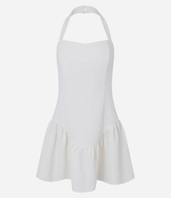 Vestido Curto em Alfaiataria com Decote U e Babado na Barra