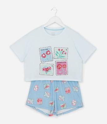 Pijama Infantil Curto com Estampa Selos - Tam 5 a 14 Anos