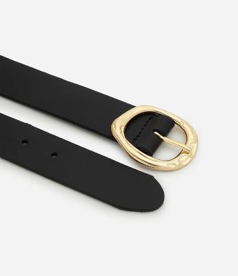 Cinto Médio de Couro com Fivela Arredondada