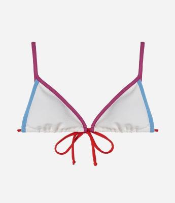 Biquini Top Cortininha em Microfibra Texturizada com Viés Coloridos