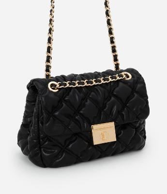 Bolsa Shoulder Média com Textura e Corrente