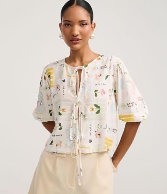 Blusa em Viscolinho com Amarração e Estampa Floral