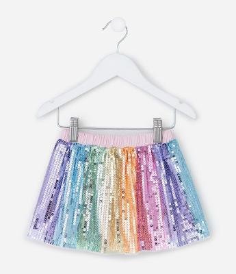 Saia Infantil em Paetês com Estampa de Arco Íris - Tam 1 a 6 Anos