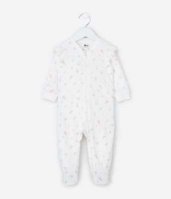 Macacão Infantil em Plush com Estampa Floral Liberty - Tam 0 a 18 Meses