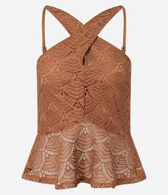 Blusa Peplum com Efeito Crochê em Textura Transpasse