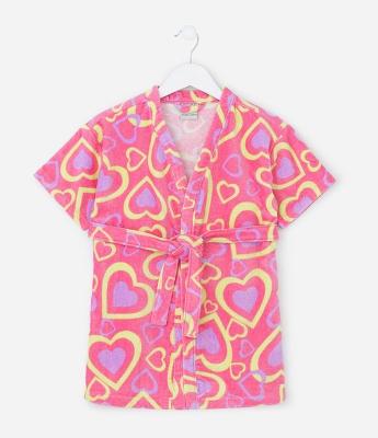 Roupão Infantil Atoalhado com Estampa de Corações - Tam Único