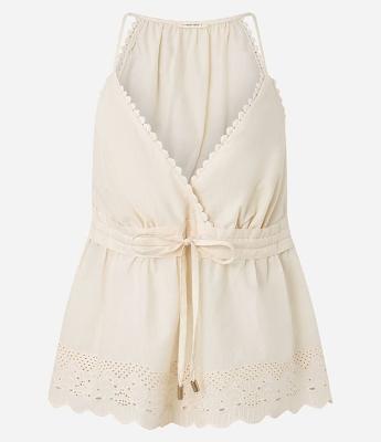 Blusa em Laise com Detalhes no Decote e Bordado na Barra