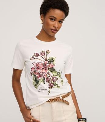 Camiseta Slim em Algodão com Estampa Floral em Flores Pontilhadas