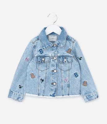 Jaqueta Jeans Infantil com Bordados Divertidos - Tam 1 a 6 anos