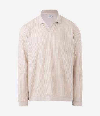 Camiseta Polo Manga Longa em Algodão Texturizado